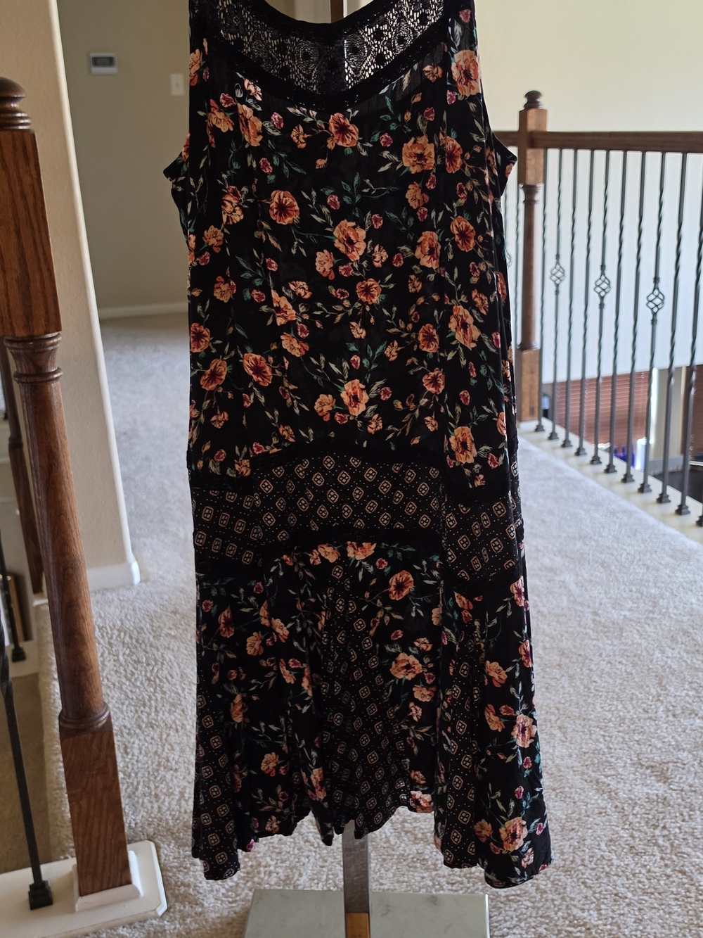 Torrid Black Floral Maxi Dress with Lace Yoke Retail $69